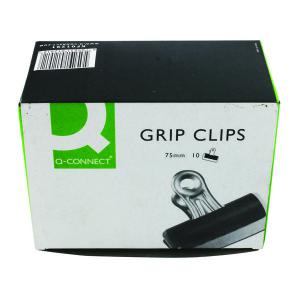 Q-Connect Grip Clip 75mm Black Pack of 10 KF01291 KF01291