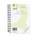 In the photograph, the Q-Connect duplicate and triplicate book features feint ruled wirebound pages and measures 210x127mm. The cover is a sleek, professional black, and the pages are neatly lined for easy note-taking. The wire binding allows for easy flipping through pages, and the duplicate and triplicate pages provide convenient copies for record-keeping.