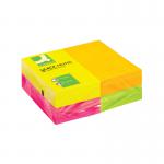 A vibrant and colorful photo of Q-Connect Post-it & Re-Move Products is shown, featuring the popular Quick Notes repositionable design. The pack contains 12 assorted neon colored notes, each measuring 127x76mm for easy use and organization.