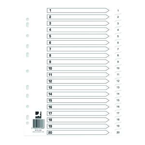 Q-Connect Index 1-20 Polypropylene White 10 Pack KF01356Q KF01356Q