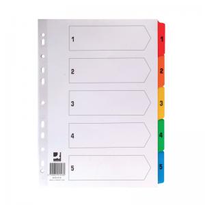 Q-Connect 1-5 Index Board Multi-Colour Number Tabs A4 Wht KF01518