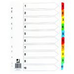 Q-Connect 1-10 Index Multi-punched Reinforced Board Multi-Colour Numbered Tabs A4 White KF01519 KF01519
