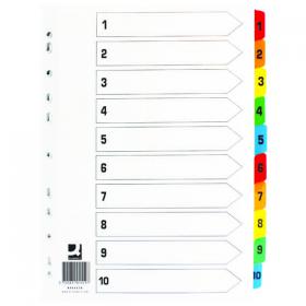Q-Connect 1-10 Index Multi-punched Reinforced Board Multi-Colour Numbered Tabs A4 White KF01519 KF01519