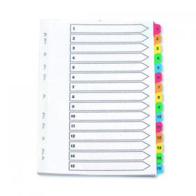 Q-Connect 1-15 Index Multi-punched Reinforced Board Multi-Colour Numbered Tabs A4 White KF01520 KF01520