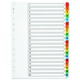 Q-Connect 1-20 Index Multi-punched Reinforced Board Multi-Colour Numbered Tabs A4 White KF01521 KF01521