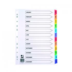 Q-Connect Multi-Punched January-December Reinforced Multi-Colour A4 Index Pre-Printed Tabs KF01524 KF01524