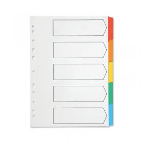 Q-Connect 5-Part Index Multi-punched Reinforced Board Multi-Colour Blank Tabs A4 White KF01525 KF01525