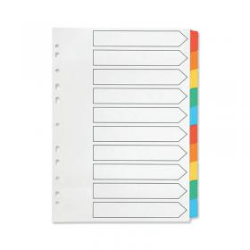 Q-Connect 10-Part Index Multi-punched Reinforced Board Multi-Colour Blank Tabs A4 White KF01526 KF01526