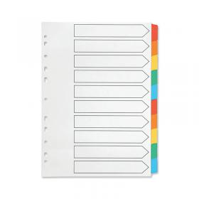 Q-Connect 10-Part Index Multi-punched Reinforced Board Multi-Colour Blank Tabs A4 White KF01526 KF01526