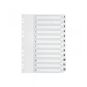 Q-Connect 1-12 Index Multi-Punched Reinforced Board Clear Tab A4 WhiteKF01529 KF01529