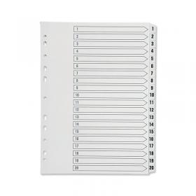 Q-Connect 1-20 Index Multi-Punched Reinforced Board Clear Tab A4 White KF01531 KF01531