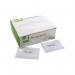 This image features 50 Q-Connect name badges with pin fastenings, measuring 54x90mm. The badges are neatly stacked and lined up, showing the clear plastic covers and blank white inserts ready for custom labeling. The Q-Connect logo can be seen on the packaging in the background.