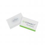 In the picture, the Q-Connect Name Badges and Pin Badge are shown as a pack of 100. The badges are rectangular in shape, measuring 40x75mm. The badges have a professional look, with a white background and a red border. The Q-Connect logo is printed in black on the bottom right corner. The pin badge has a metal pin at the back for easy attachment.