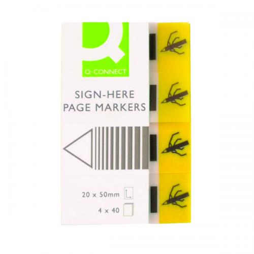 Cheap Stationery Supply of Q-Connect Quick Tabs Sign-Here 20x45mm 40 Tabs 4 Pads Yellow (Pack of 160) KF01979 KF01979 Office Statationery