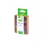 The photo shows a pack of Q-Connect coloured paperclips in a 32mm size. The pack contains 750 paperclips and is labeled with the Q-Connect brand name. The paperclips are arranged neatly in rows and come in a variety of vibrant colours.