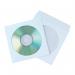 This photo features a pack of 50 Q-Connect CD Envelope Paper. The envelopes are rectangular and white in color. They have a clear plastic front and a paper back for protection. The front has a flap that can be sealed for secure storage.