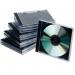 The photo shows 10 Q-Connect CD and DVD cases, each with a transparent black jewel case. The cases are neatly stacked next to each other, with the Q-Connect logo visible on the front top right corner. The cases appear sturdy and professional, perfect for organizing and storing CDs and DVDs.