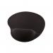 This picture shows a grey Q-Connect gel mouse mat with the Q-Connect logo printed in the corner. The mat has a smooth surface and a gel-filled wrist rest for comfortable use. The bottom has a non-slip backing to keep it in place on a desk or table.