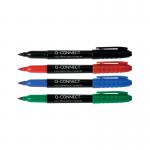 The photograph features a pack of 10 Q-Connect Permanent Marker Bullet Tip Fine Assorted, displaying a variety of vivid colors. The markers have a smooth and precise tip for accurate writing and drawing. The compact pack allows for easy storage and access.
