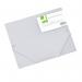 The image shows a clear A4-sized folder with 3 flaps, made by Q-Connect. It has an elastic band to hold the contents securely in place. The folder is sturdy and has a professional look.