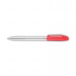 A photo of Q-Connect Ballpoint Pens shows 20 medium red grip stick pens neatly lined up in a transparent pack. Each pen has a smooth writing tip and a comfortable grip for easy use. The bold red color makes these pens stand out for any writing task.