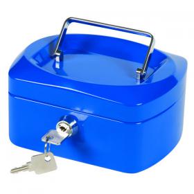 Royal Brands Cash Box with Key Lock Portable Metal Storage Box Garage/Yard Sales Money Box w/Double Layer 2 Keys for Security Festivals Blue, L 10x8x3.5 in Fundraisers 