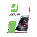 This photo shows a pack of 50 high gloss photo paper sheets by Q-Connect. Each sheet is A4 size and has a weight of 260gsm. The paper is white in color and has a shiny, reflective finish. Perfect for printing high quality photos at home or in the office.