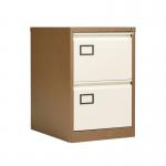 The picture shows two sleek, coffee cream-colored VOW Steel Filing Cabinets from Jemini. Each cabinet has two spacious drawers that are lockable for secure storage. The dimensions are 470x622x711mm, making it a compact and efficient storage solution.