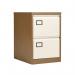 The picture shows two sleek, coffee cream-colored VOW Steel Filing Cabinets from Jemini. Each cabinet has two spacious drawers that are lockable for secure storage. The dimensions are 470x622x711mm, making it a compact and efficient storage solution.