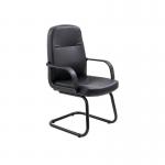 The picture shows a sleek black Jemini Rhone visitors chair, measuring 620x625x980mm, from the VOW Visitors collection. It features a modern design with a comfortable seat and backrest, perfect for any office or reception area. The chair exudes sophistication and professionalism, making it a great addition to any workspace.