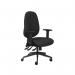 The picture shows a sleek black high back posture chair from VOW Posture Seating, model Cappela Rise. It measures 652x545x820mm and features a contemporary design with a cushioned seat and adjustable back support. Perfect for any modern office space.