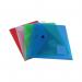 The photo shows a stack of Q-Connect Popper Wallets and Zip Files topped with a Q-Connect Polypropylene Document Folder in assorted colors. The A5 sized items are neatly organized and ready for document storage or transport.