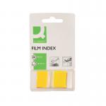 A bright yellow pack of Q-Connect index tabs and page markers, containing 50 individual pieces. The tabs are neatly organized and labeled for quick reference and page marking.