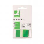 This photo features a stack of Q-Connect Index Taps & Page Markers in the color green, neatly stacked and ready for use. The pack contains 50 markers, providing plenty for all your indexing needs.