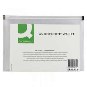 Q-Connect Document Zip Wallet A5 Transparent (Pack of 10) KF03672 KF03672