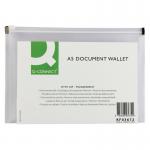 The photo showcases a variety of Q-Connect popper wallets and zip files, including the A5 transparent document zip wallet. The products are neatly organized in a pack of 10 and feature the Q-Connect branding. These office supplies offer convenience and practicality for storing important documents.