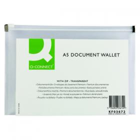 Q-Connect Document Zip Wallet A5 Transparent (Pack of 10) KF03672 KF03672