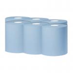 2Work Centrefeed Roll 1-Ply 300m Blue (Pack of 6) KF03803 KF03803
