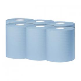 2Work 1-Ply Centrefeed Roll 300m Blue (Pack of 6) KF03803 KF03803
