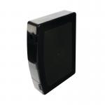 The picture shows a sleek black Q-Connect box file made of durable polypropylene. The file is designed to hold foolscap sized documents and is labeled with the brand and model number. It features a top opening and a clear label holder for easy organization.