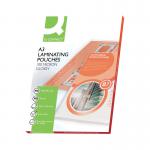 The Q-Connect Laminating Pouches are visible in the photo, showcasing their A3 size and 200 micron thickness. The pack includes 100 pouches, providing ample supplies for laminating needs. The pouches are neatly stacked and have a glossy appearance, making them ideal for protecting important documents or creating professional presentations.