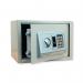 This picture features a compact, durable Q-Connect electronic safe with a 10 litre capacity. The sleek black design and secure electronic lock make it a great option for storing important documents or valuables.