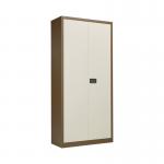 This photograph of VOW Steel Cupboards Jemini 2 Door Storage Cupboard showcases a sleek and durable metal design in a CoffeeCream finish. The cupboard stands at 950x420x1960mm and features streamlined doors for easy access to stored items.