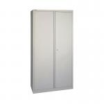 The photograph shows a large, grey metal storage cupboard standing at 950x420x1960mm, with two doors and a prominent VOW Steel Cupboards logo. The clean lines and sturdy construction of the Jemini 2 Door Storage Cupboard are evident, making it a practical choice for organizing office or household items.