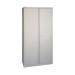 The photograph shows a large, grey metal storage cupboard standing at 950x420x1960mm, with two doors and a prominent VOW Steel Cupboards logo. The clean lines and sturdy construction of the Jemini 2 Door Storage Cupboard are evident, making it a practical choice for organizing office or household items.