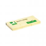 The photo shows 12 yellow Q-Connect Quick Notes, each measuring 38 x 51mm. These are Post-it and Re-Move products, making them easy to stick and remove without leaving residue. The pack is neatly organized and ready for use.
