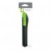 This image shows a black and green medium duty cutting knife from Q-Connect. The knife has a 18mm blade and is labeled with the brand and model name. It appears to be made of sturdy materials and has a sleek design.