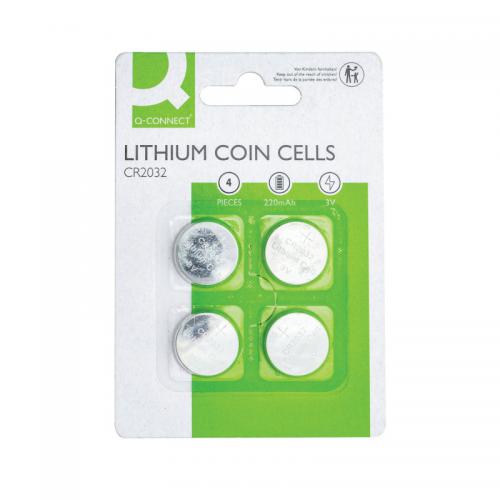 Q-Connect CR2032 Lithium Coin Cell Batteries Blister Card (Pack of 4) KF15036 KF15036