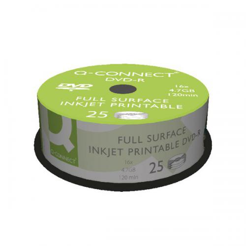 Cheap Stationery Supply of Q-Connect Inkjet Printable DVD-R Discs 16x 4.7GB (Pack of 25) KF18021 KF18021 Office Statationery