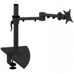 The image shows two slim, adjustable monitor arms, with each arm holding a flat screen monitor in a horizontal position. The arms have a sleek silver finish and are attached to a desk, providing a space-saving and ergonomic setup for the user.
